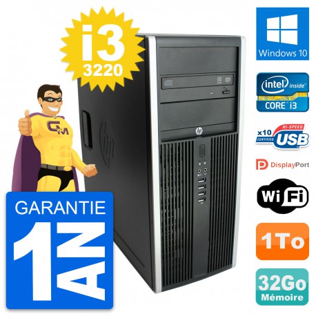 PC Tour HP Elite 8300 Intel Core i3-3220 RAM 32Go Disque Dur 1To Windows 10 Wifi