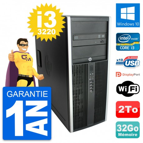 PC Tour HP Elite 8300 Intel Core i3-3220 RAM 32Go Disque Dur 2To Windows 10 Wifi
