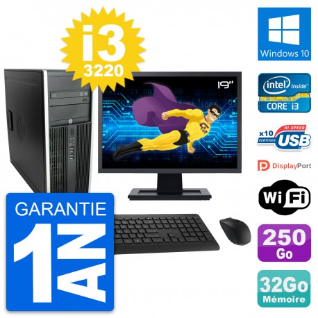 PC Tour HP 8300 Ecran 19" Intel i3-3220 RAM 32Go Disque 250Go Windows 10 Wifi