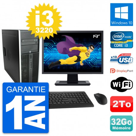 PC Tour HP 8300 Ecran 19" Intel i3-3220 RAM 32Go Disque Dur 2To Windows 10 Wifi