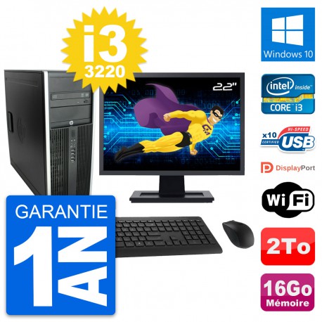 PC Tour HP 8300 Ecran 22" Intel i3-3220 RAM 16Go Disque Dur 2To Windows 10 Wifi