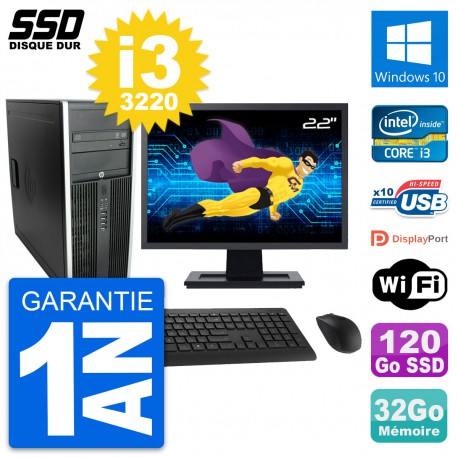 PC Tour HP Elite 8300 Ecran 22" Intel i3-3220 RAM 32Go SSD 120Go Windows 10 Wifi