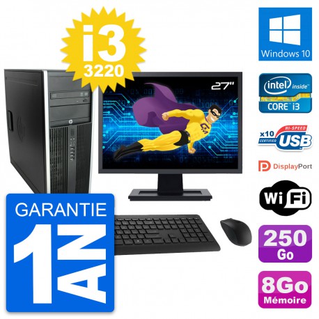 PC Tour HP 8300 Ecran 27" Intel i3-3220 RAM 8Go Disque Dur 250Go Windows 10 Wifi