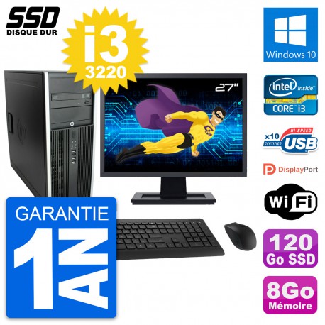 PC Tour HP Elite 8300 Ecran 27" Intel i3-3220 RAM 8Go SSD 120Go Windows 10 Wifi