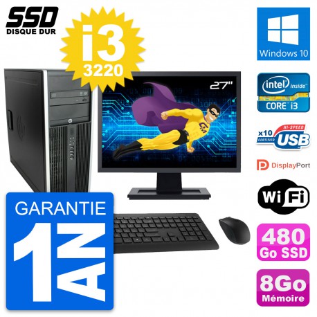 PC Tour HP Elite 8300 Ecran 27" Intel i3-3220 RAM 8Go SSD 480Go Windows 10 Wifi