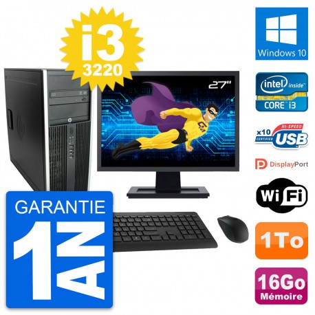 PC Tour HP 8300 Ecran 27" Intel i3-3220 RAM 16Go Disque Dur 1To Windows 10 Wifi