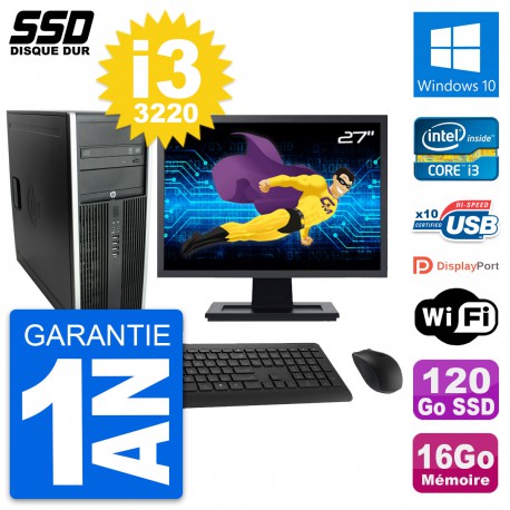 PC Tour HP Elite 8300 Ecran 27" Intel i3-3220 RAM 16Go SSD 120Go Windows 10 Wifi