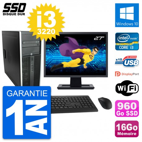 PC Tour HP Elite 8300 Ecran 27" Intel i3-3220 RAM 16Go SSD 960Go Windows 10 Wifi