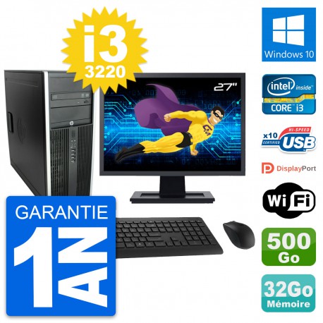 PC Tour HP 8300 Ecran 27" Intel i3-3220 RAM 32Go Disque 500Go Windows 10 Wifi