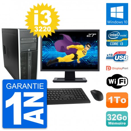 PC Tour HP 8300 Ecran 27" Intel i3-3220 RAM 32Go Disque Dur 1To Windows 10 Wifi