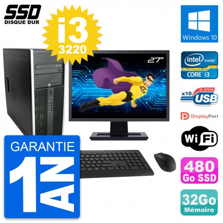 PC Tour HP Elite 8300 Ecran 27" Intel i3-3220 RAM 32Go SSD 480Go Windows 10 Wifi