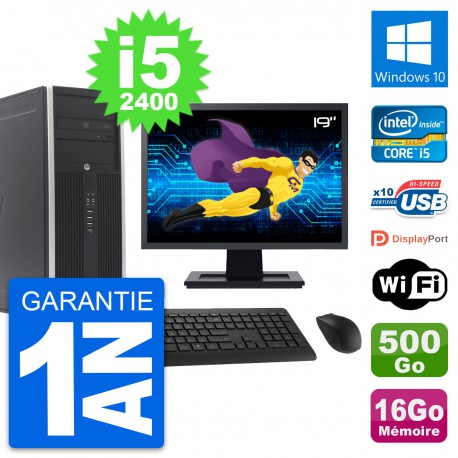 PC Tour HP 8300 Ecran 19" Intel i5-2400 RAM 16Go Disque 500Go Windows 10 Wifi