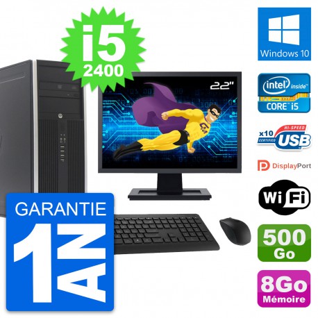 PC Tour HP 8300 Ecran 22" Intel i5-2400 RAM 8Go Disque Dur 500Go Windows 10 Wifi