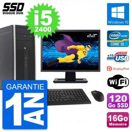 PC Tour HP Elite 8300 Ecran 22" Intel i5-2400 RAM 16Go SSD 120Go Windows 10 Wifi