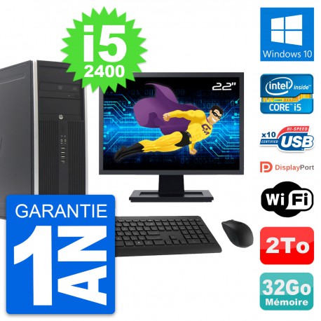 PC Tour HP 8300 Ecran 22" Intel i5-2400 RAM 32Go Disque Dur 2To Windows 10 Wifi