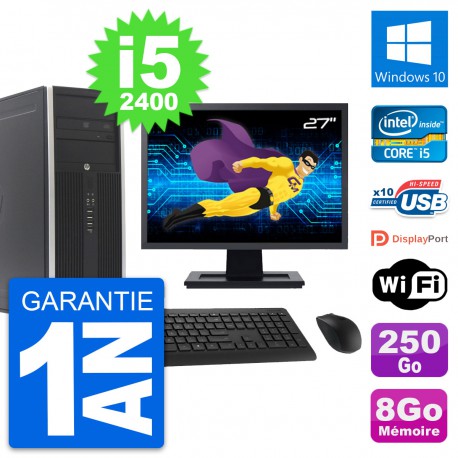 PC Tour HP 8300 Ecran 27" Intel i5-2400 RAM 8Go Disque Dur 250Go Windows 10 Wifi