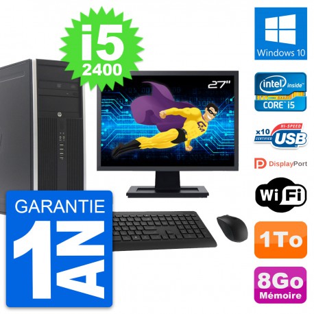PC Tour HP Elite 8300 Ecran 27" Intel i5-2400 RAM 8Go Disque 1To Windows 10 Wifi