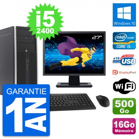 PC Tour HP 8300 Ecran 27" Intel i5-2400 RAM 16Go Disque 500Go Windows 10 Wifi