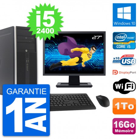 PC Tour HP 8300 Ecran 27" Intel i5-2400 RAM 16Go Disque Dur 1To Windows 10 Wifi