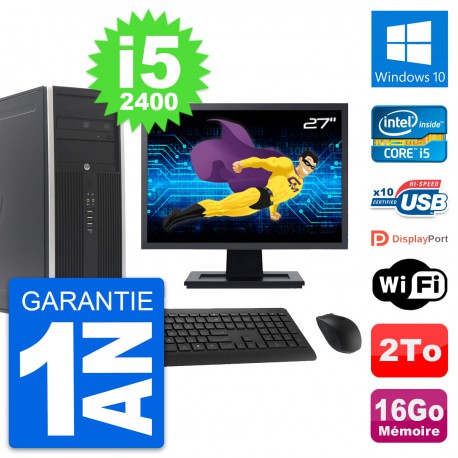 PC Tour HP 8300 Ecran 27" Intel i5-2400 RAM 16Go Disque Dur 2To Windows 10 Wifi