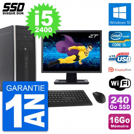 PC Tour HP Elite 8300 Ecran 27" Intel i5-2400 RAM 16Go SSD 240Go Windows 10 Wifi