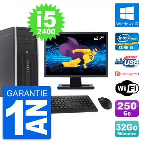 PC Tour HP 8300 Ecran 27" Intel i5-2400 RAM 32Go Disque 250Go Windows 10 Wifi