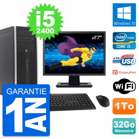 PC Tour HP 8300 Ecran 27" Intel i5-2400 RAM 32Go Disque Dur 1To Windows 10 Wifi
