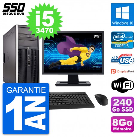 PC Tour HP Elite 8300 Ecran 19" Intel i5-3470 RAM 8Go SSD 240Go Windows 10 Wifi