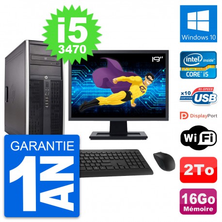 PC Tour HP 8300 Ecran 19" Intel i5-3470 RAM 16Go Disque Dur 2To Windows 10 Wifi