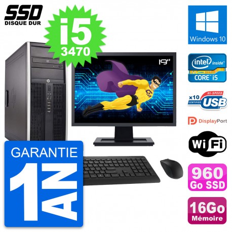 PC Tour HP Elite 8300 Ecran 19" Intel i5-3470 RAM 16Go SSD 960Go Windows 10 Wifi