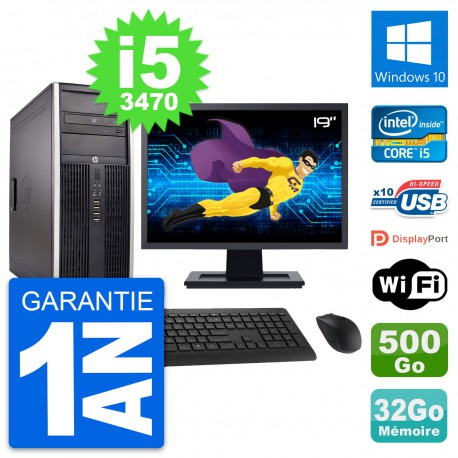 PC Tour HP 8300 Ecran 19" Intel i5-3470 RAM 32Go Disque 500Go Windows 10 Wifi
