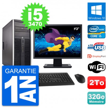 PC Tour HP 8300 Ecran 19" Intel i5-3470 RAM 32Go Disque Dur 2To Windows 10 Wifi