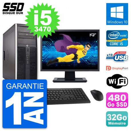 PC Tour HP Elite 8300 Ecran 19" Intel i5-3470 RAM 32Go SSD 480Go Windows 10 Wifi