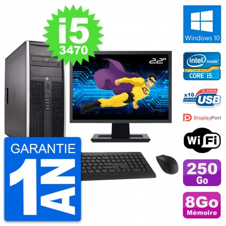PC Tour HP 8300 Ecran 22" Intel i5-3470 RAM 8Go Disque Dur 250Go Windows 10 Wifi