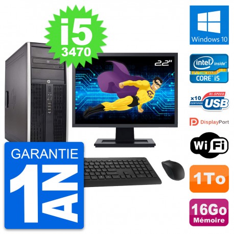 PC Tour HP 8300 Ecran 22" Intel i5-3470 RAM 16Go Disque Dur 1To Windows 10 Wifi