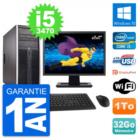 PC Tour HP 8300 Ecran 22" Intel i5-3470 RAM 32Go Disque Dur 1To Windows 10 Wifi