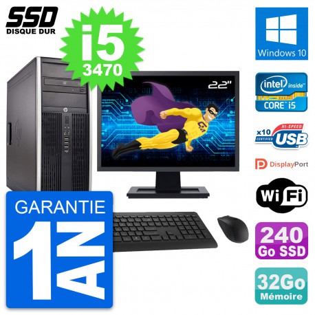 PC Tour HP Elite 8300 Ecran 22" Intel i5-3470 RAM 32Go SSD 240Go Windows 10 Wifi