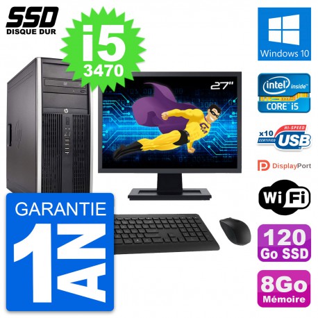 PC Tour HP Elite 8300 Ecran 27" Intel i5-3470 RAM 8Go SSD 120Go Windows 10 Wifi