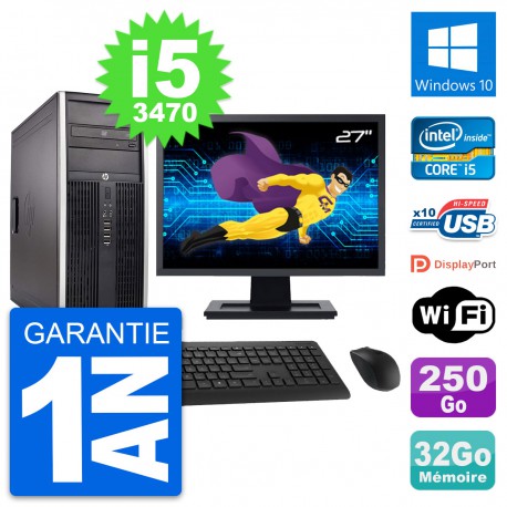 PC Tour HP 8300 Ecran 27" Intel i5-3470 RAM 32Go Disque 250Go Windows 10 Wifi