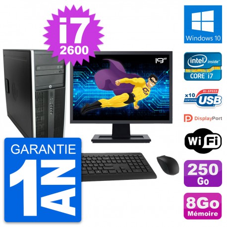 PC Tour HP 8300 Ecran 19" Intel i7-2600 RAM 8Go Disque Dur 250Go Windows 10 Wifi