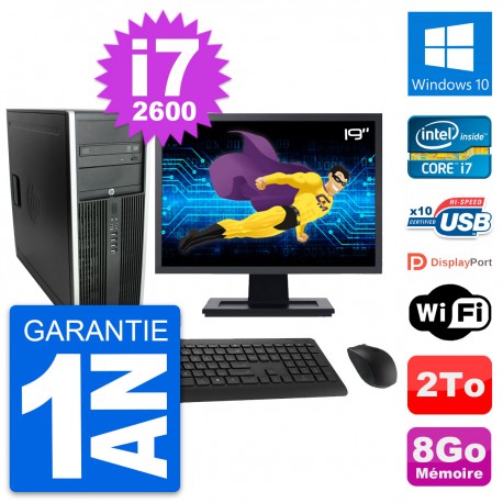 PC Tour HP Elite 8300 Ecran 19" Intel i7-2600 RAM 8Go Disque 2To Windows 10 Wifi