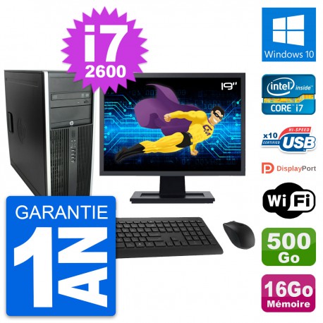 PC Tour HP 8300 Ecran 19" Intel i7-2600 RAM 16Go Disque 500Go Windows 10 Wifi