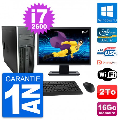 PC Tour HP 8300 Ecran 19" Intel i7-2600 RAM 16Go Disque Dur 2To Windows 10 Wifi