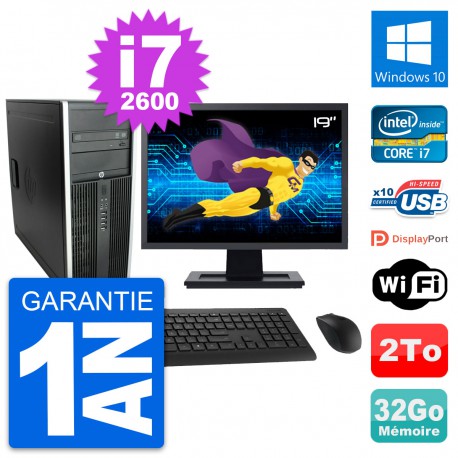 PC Tour HP 8300 Ecran 19" Intel i7-2600 RAM 32Go Disque Dur 2To Windows 10 Wifi