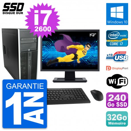 PC Tour HP Elite 8300 Ecran 19" Intel i7-2600 RAM 32Go SSD 240Go Windows 10 Wifi