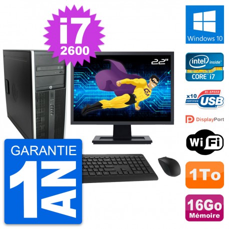 PC Tour HP 8300 Ecran 22" Intel i7-2600 RAM 16Go Disque Dur 1To Windows 10 Wifi
