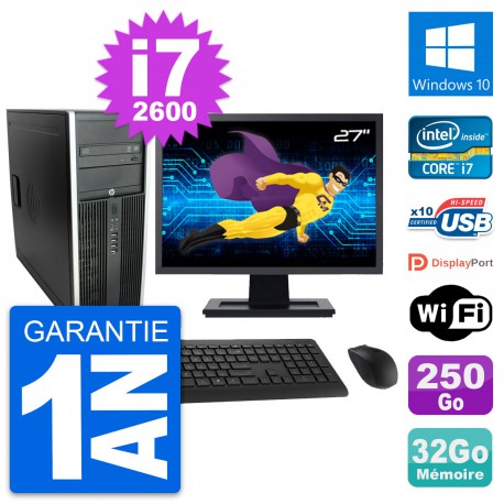 PC Tour HP 8300 Ecran 27" Intel i7-2600 RAM 32Go Disque 250Go Windows 10 Wifi