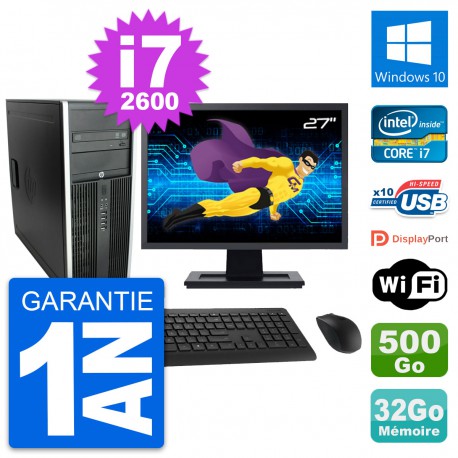 PC Tour HP 8300 Ecran 27" Intel i7-2600 RAM 32Go Disque 500Go Windows 10 Wifi