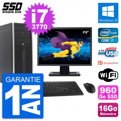 PC Tour HP Elite 8300 Ecran 19" Intel i7-3770 RAM 16Go SSD 960Go Windows 10 Wifi