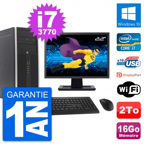 PC Tour HP 8300 Ecran 22" Intel i7-3770 RAM 16Go Disque Dur 2To Windows 10 Wifi